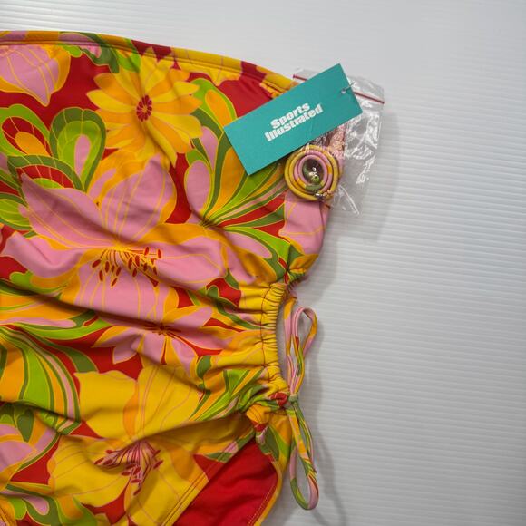 Retro Strapless Floral One Piece Swimsuit Women’s Large NWT 70s Bandeau Dopamine - Picture 14 of 16